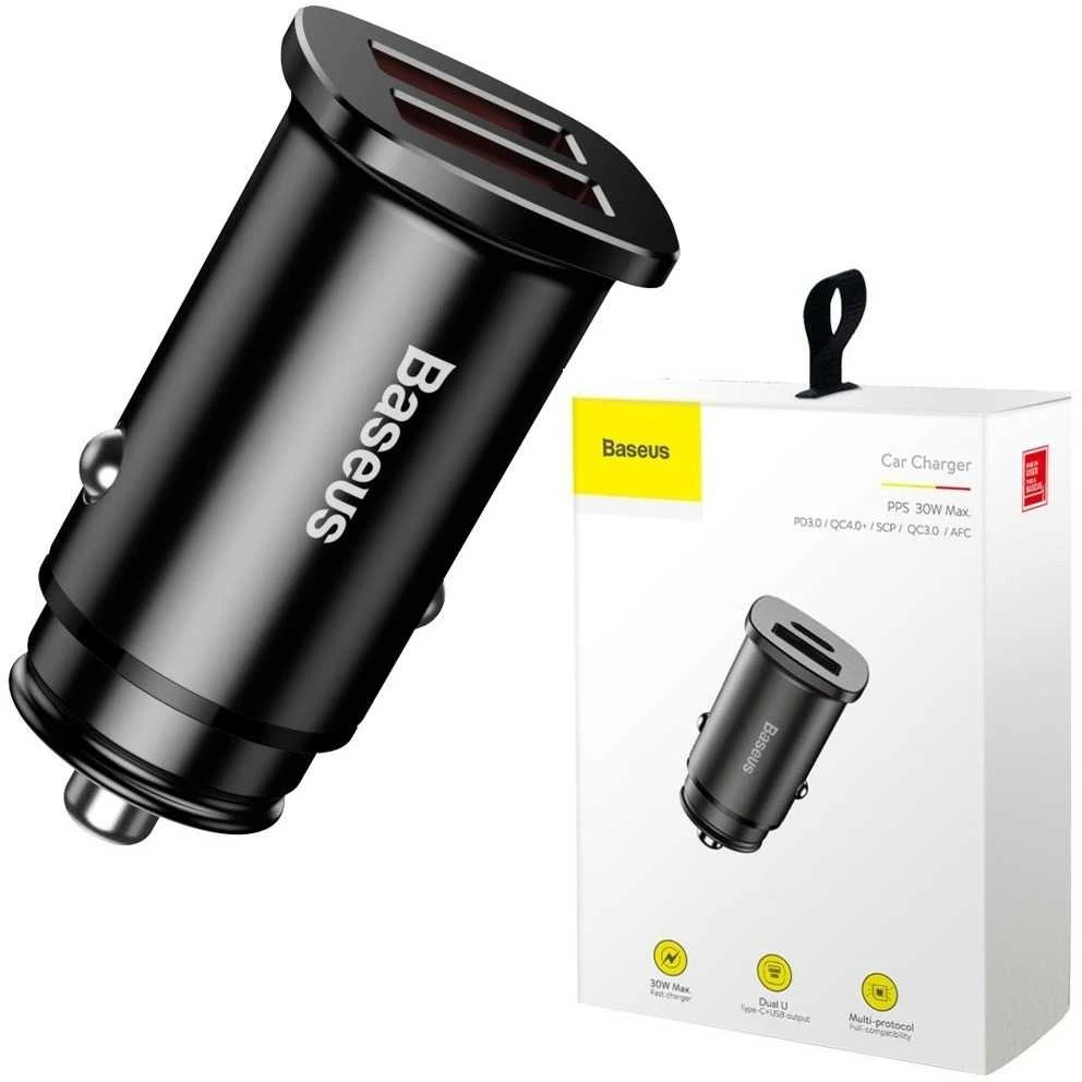 Baseus Square automobilinis įkroviklis 2xUSB QC3.0 5A 30W - Juodas