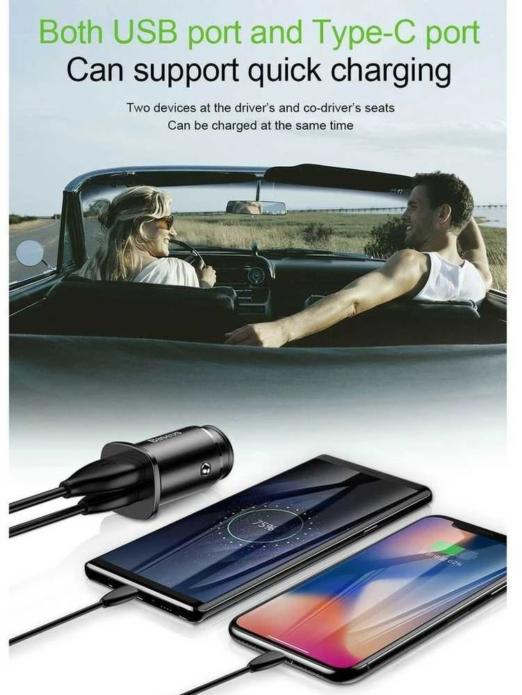 Baseus Square automobilinis įkroviklis 2xUSB QC3.0 5A 30W - Juodas