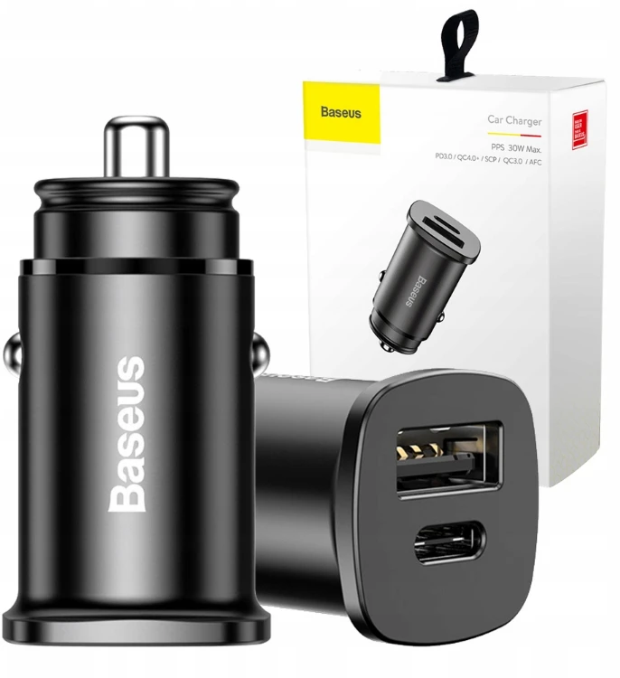 Baseus Square automobilinis įkroviklis PPS QC4.0 / PD3.0 5A 30W - Juodas