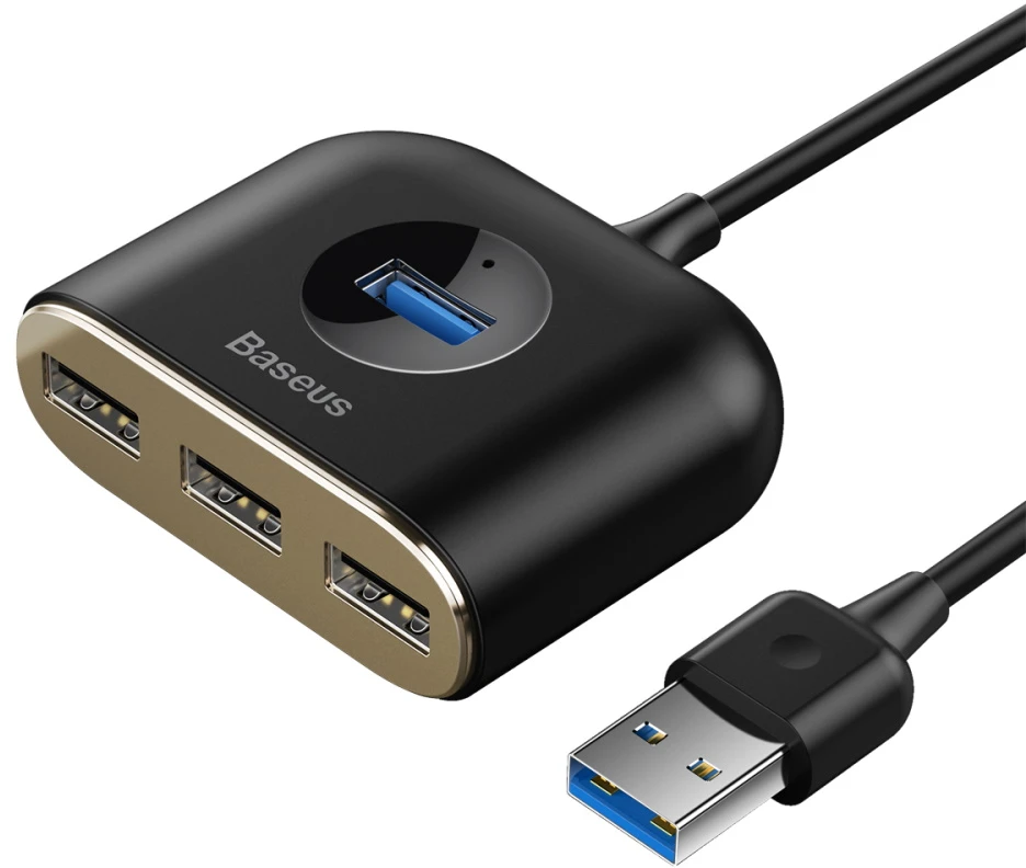 USB įkrovimo adapteris Baseus Square round 4in1 (USB3.0 TO USB3.0*1+USB2.0*3) 1m juodas CAHUB-AY01