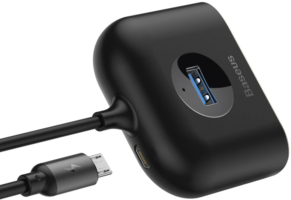 USB įkrovimo adapteris Baseus Square round 4in1 (USB3.0 TO USB3.0*1+USB2.0*3) 1m juodas CAHUB-AY01