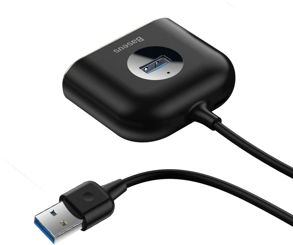 USB įkrovimo adapteris Baseus Square round 4in1 (USB3.0 TO USB3.0*1+USB2.0*3) 1m juodas CAHUB-AY01
