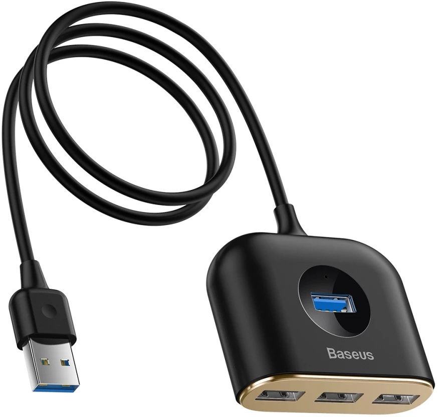 USB įkrovimo adapteris Baseus Square round 4in1 (USB3.0 TO USB3.0*1+USB2.0*3) 1m juodas CAHUB-AY01