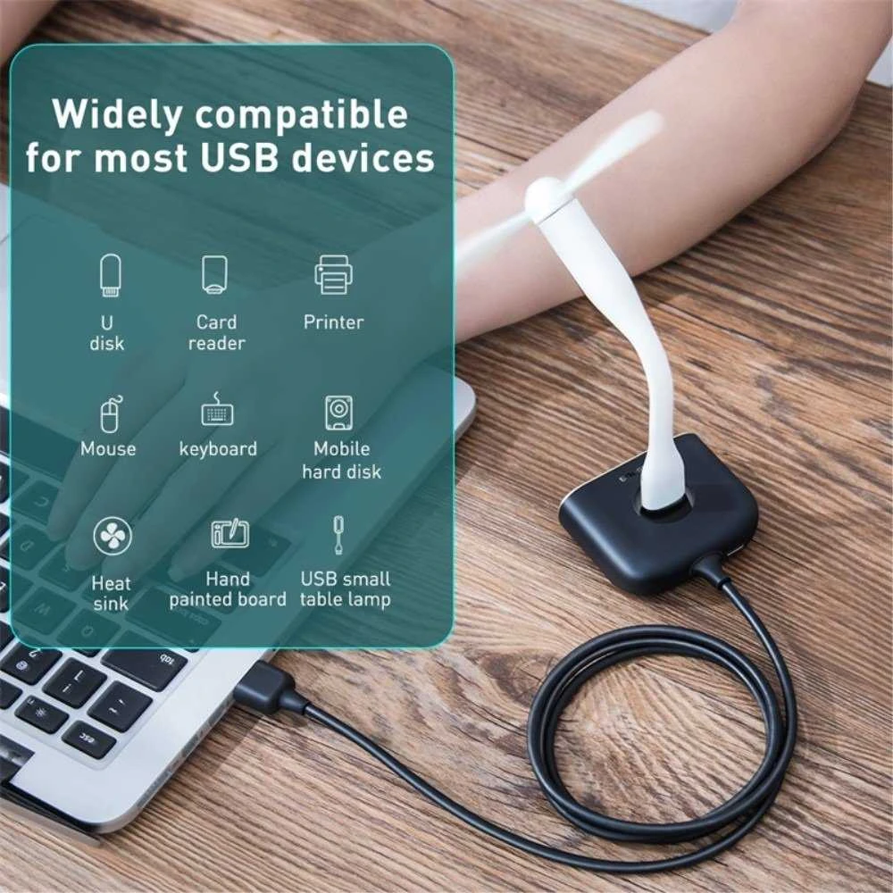 USB įkrovimo adapteris Baseus Square round 4in1 (USB3.0 TO USB3.0*1+USB2.0*3) 1m juodas CAHUB-AY01
