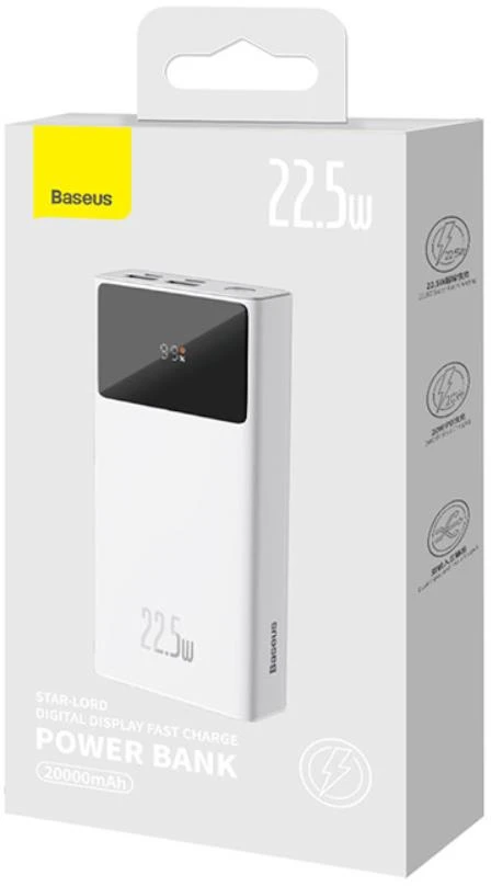 „Baseus Star-Lord Powerbank“, 20 000 mAh, 2 x USB, USB-C, 22,5 W (balta)