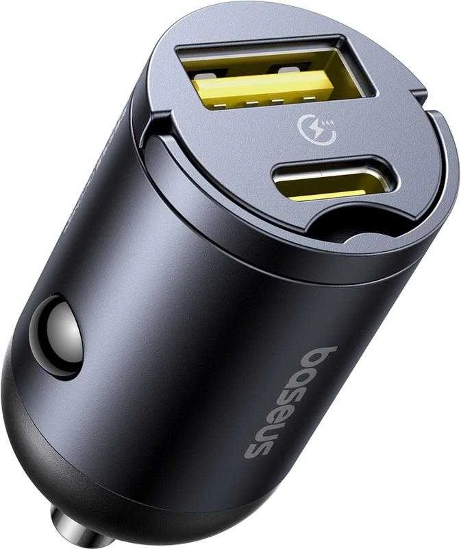 „Baseus Tiny Star“ mini automobilinis įkroviklis USB-A/USB-C, 30 W, „Cosmic Juodas“