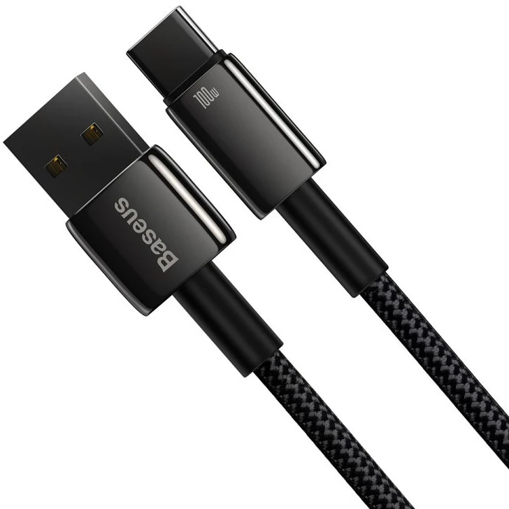 Baseus volframo auksinis kabelis USB prie USB-C, 100 W, 1 m (juodas)