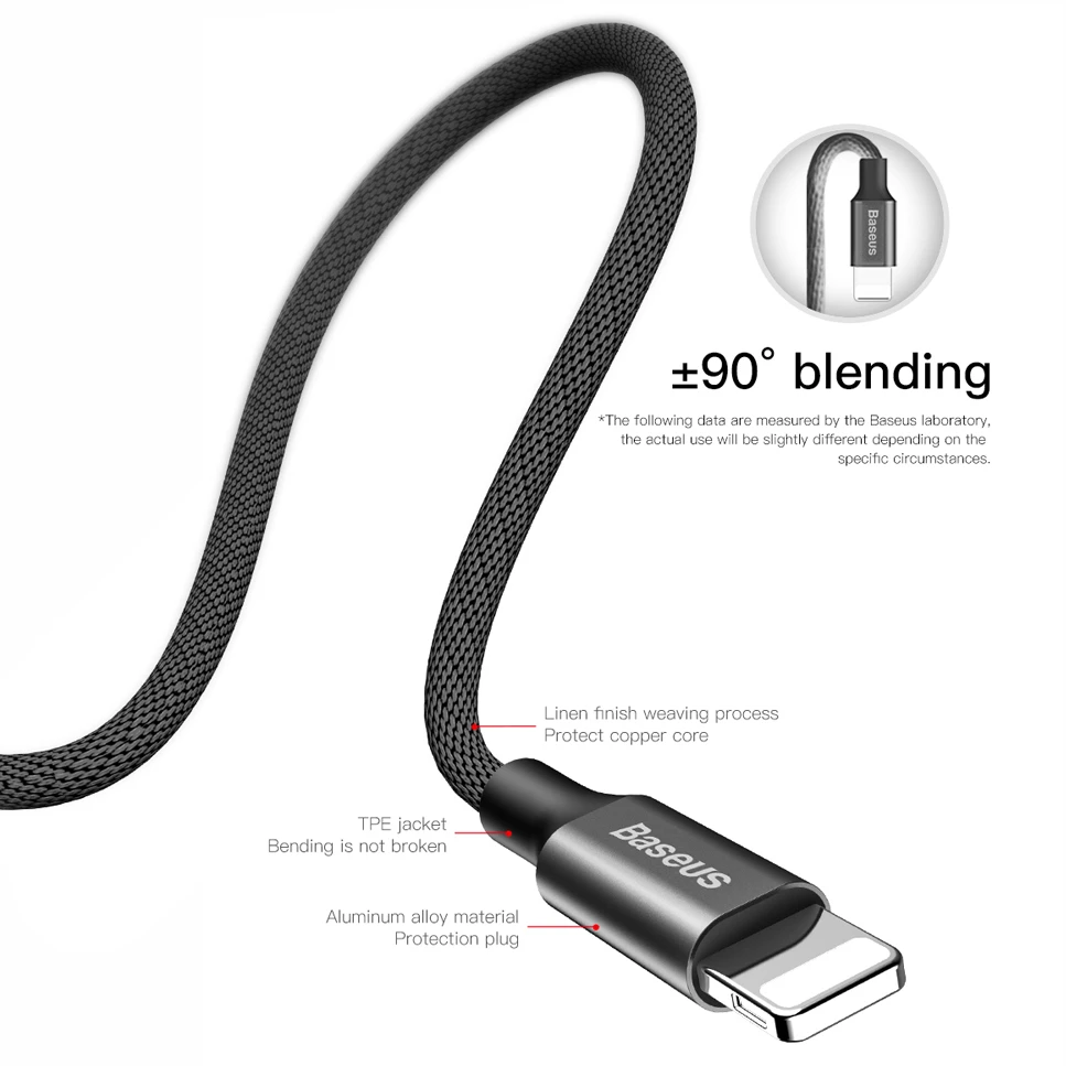 USB kabelis Baseus Yiven USB į Apple Lightning 1.8m juodas CALYW-A01