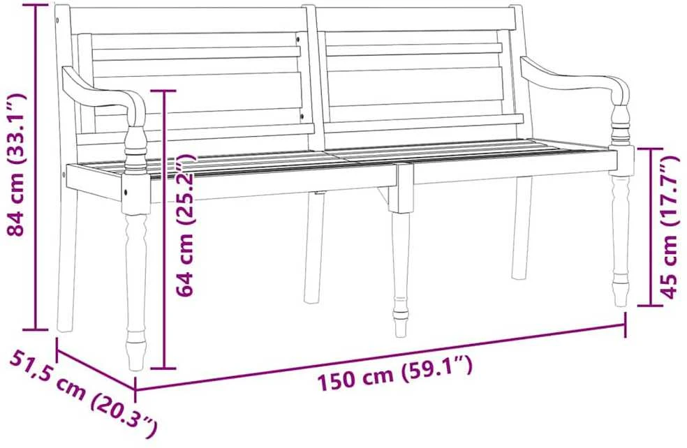 Batavia suoliukas, 150cm, tikmedžio medienos masyvas