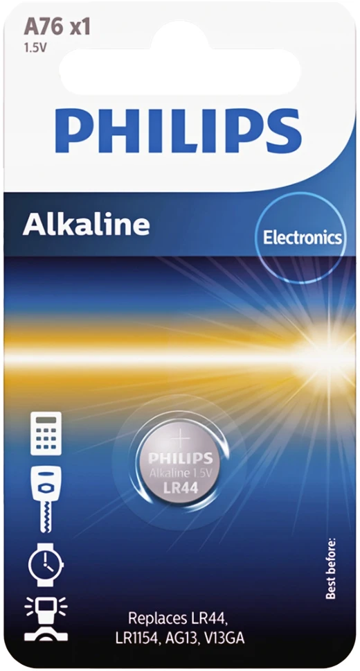 Baterija PHILIPS LR44/LR1154 minicell šarminė 1 vnt. lizdinėje pakuotėje