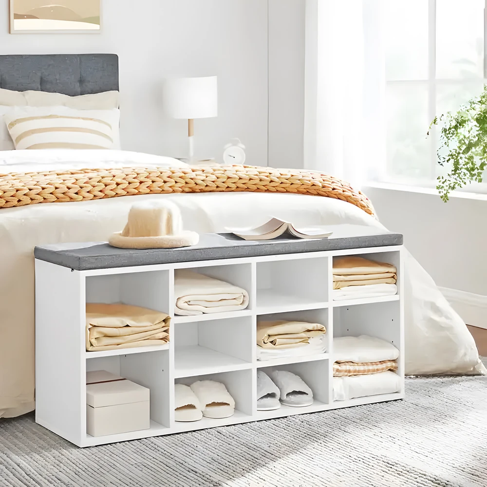 Modernhome Batų spintelė su sėdima dalimi 10 lentynų, balta