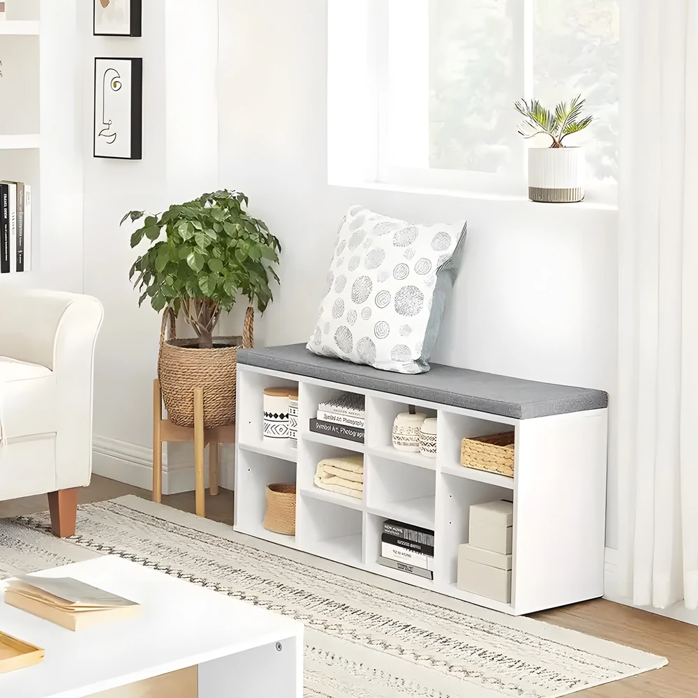 Modernhome Batų spintelė su sėdima dalimi 10 lentynų, balta