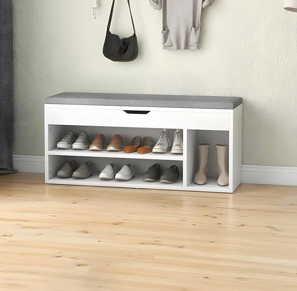 Modernhome Batų spintelė su pakeliama sėdyne, 3 lentynos, balta