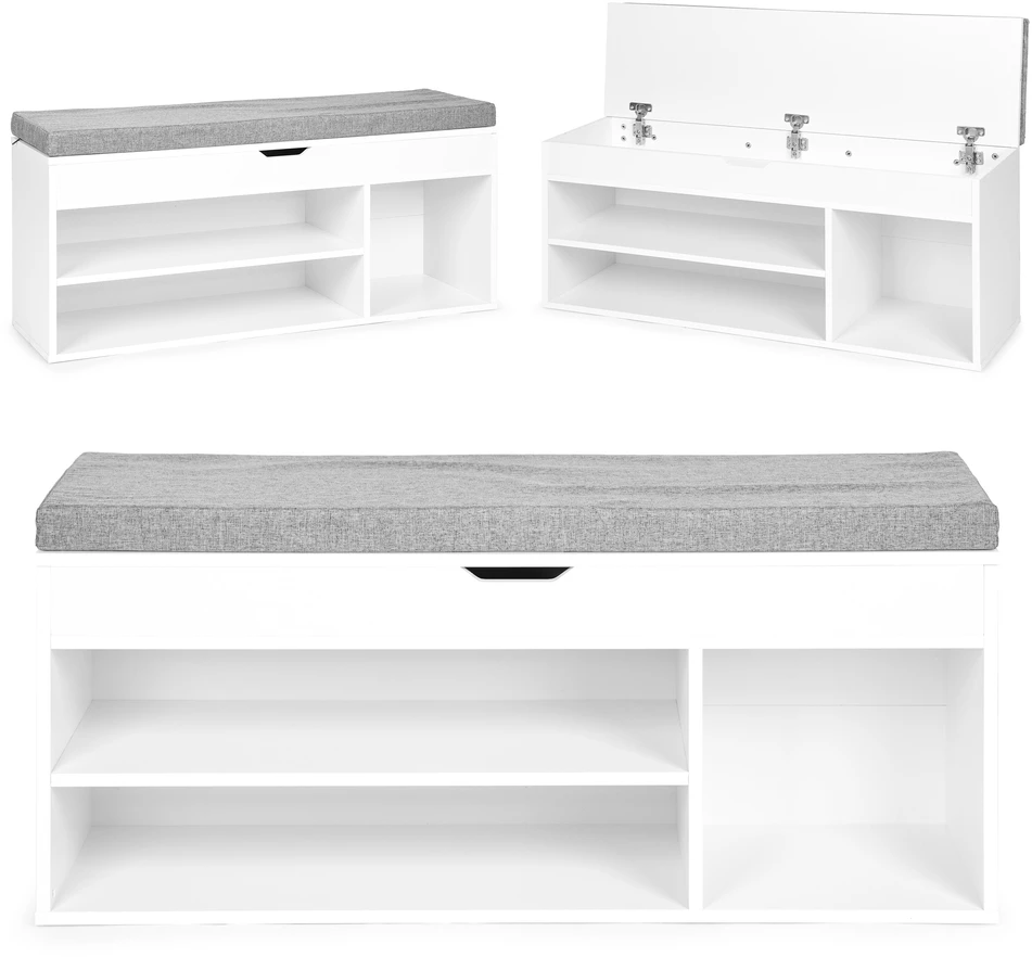Modernhome Batų spintelė su pakeliama sėdyne, 3 lentynos, balta