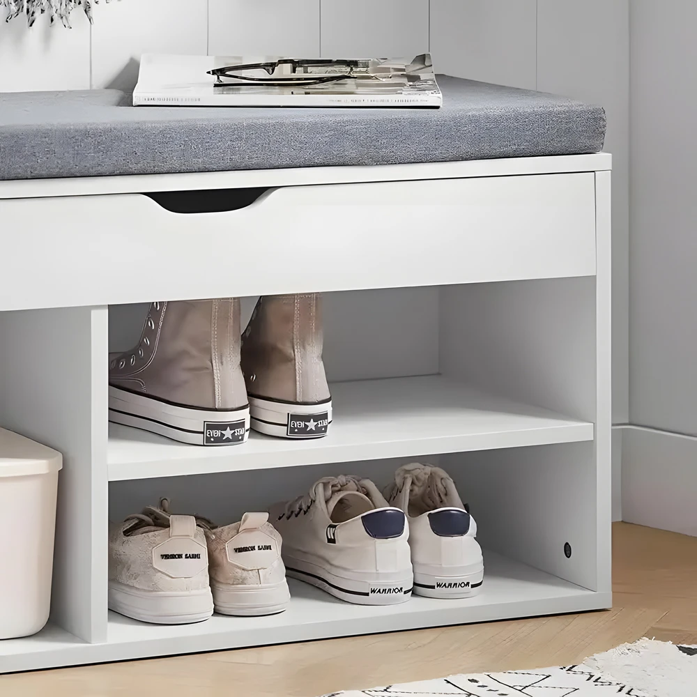 Modernhome Batų spintelė su pakeliama sėdyne, 3 lentynos, balta