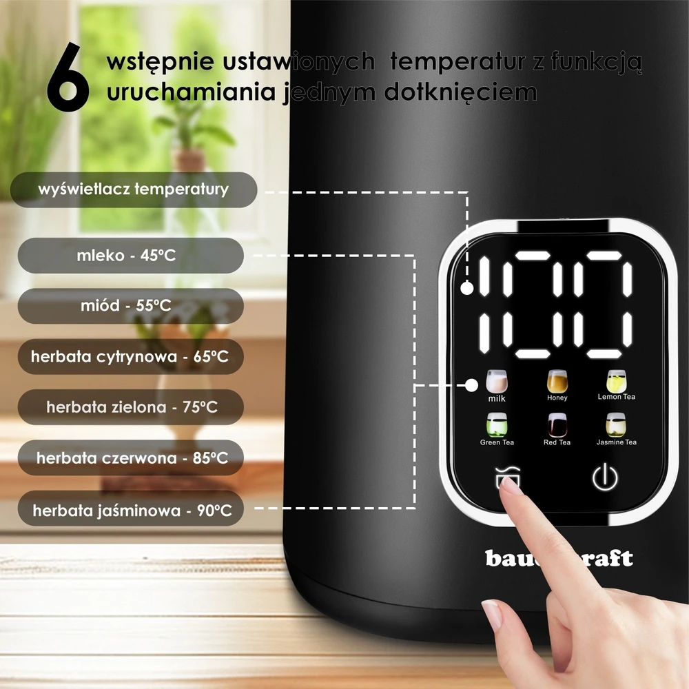 Bauerkraft Elektrinis juodas virdulys 1,7 l, su temperatūros reguliavimo funkcija
