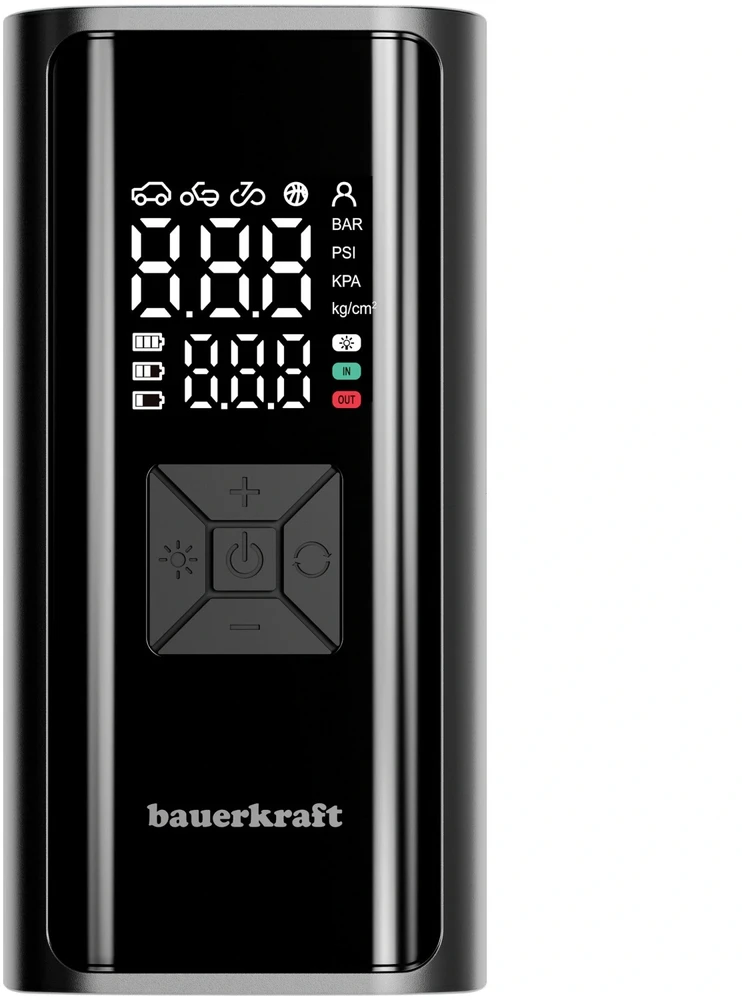 Bauerkraft Elektrinė dviračio pompa, padangų kompresorius, 6000mAh išorinė baterija, LED žibintuvėlis