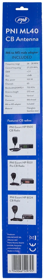 Bax 50 vienetų CB antenos PNI ML40, ilgis 57 cm, su pridedamu M6 į M5 sriegio adapteriu