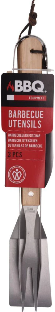Bbq Line 3 dalių grilio įrankių rinkinys su medinėmis rankenomis