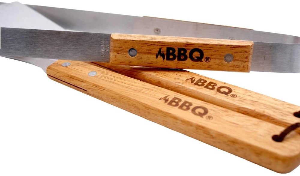 Bbq Line 3 dalių grilio įrankių rinkinys su medinėmis rankenomis