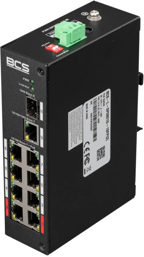 Šakotuvas BCS BCS-L-SP0801G-1SFP(II) Fast Ethernet (10/100) Maitinimas per Eternetą (PoE) DIN bėgelis Juoda