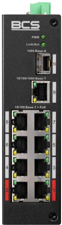Šakotuvas BCS BCS-L-SP0801G-1SFP(II) Fast Ethernet (10/100) Maitinimas per Eternetą (PoE) DIN bėgelis Juoda