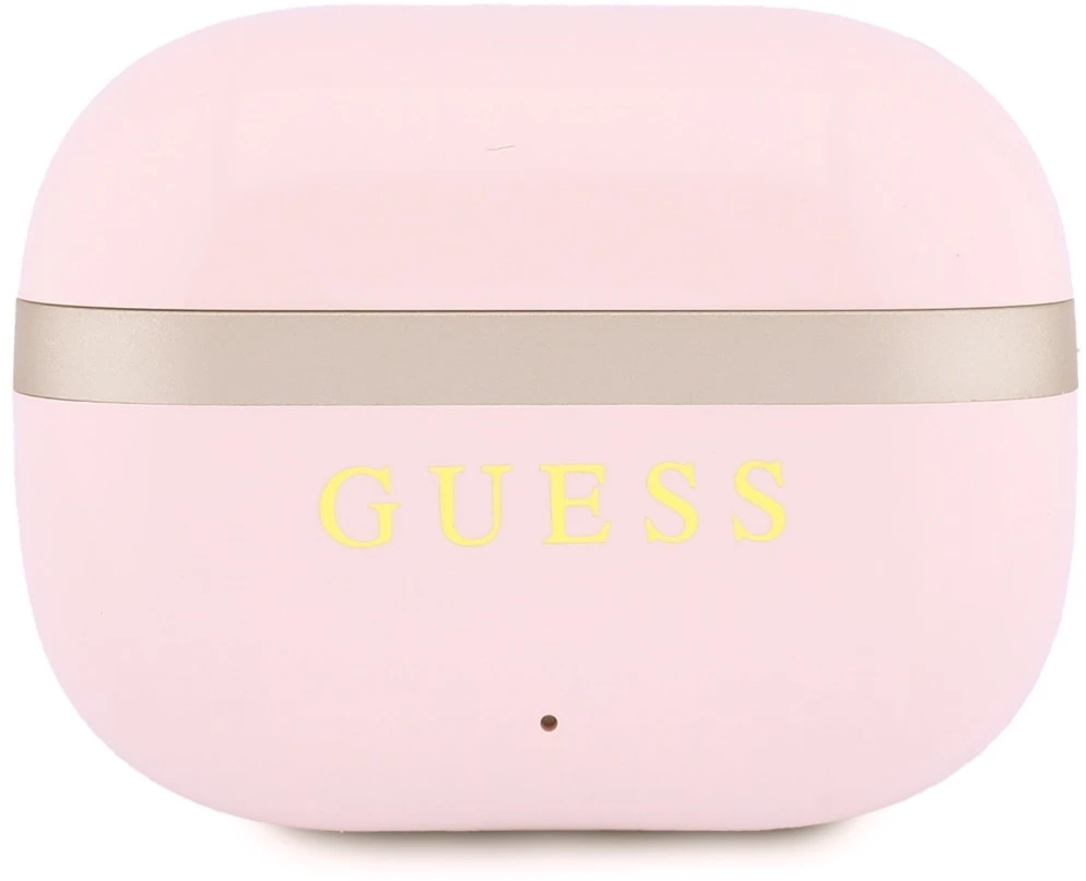 Belaidės ausinės TWS Guess Glossy Auksinė LinePrinted Classic Logo rožinės spalvos