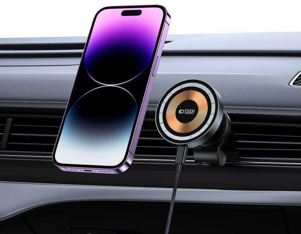 Belaidis automobilinis telefono įkroviklis 15W MagSafe Tech-Protect mm15W-V5 juodos spalvos