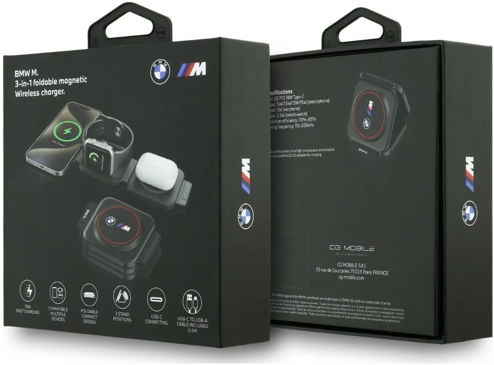 Belaidis įkroviklis 3in1 BMW M Q2 Print Logo raudonos spalvos