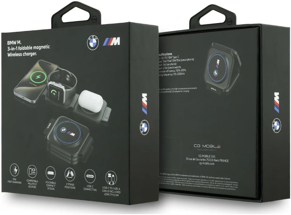 Belaidis įkroviklis 3in1 BMW M Q2 Print Logo mėlynos spalvos