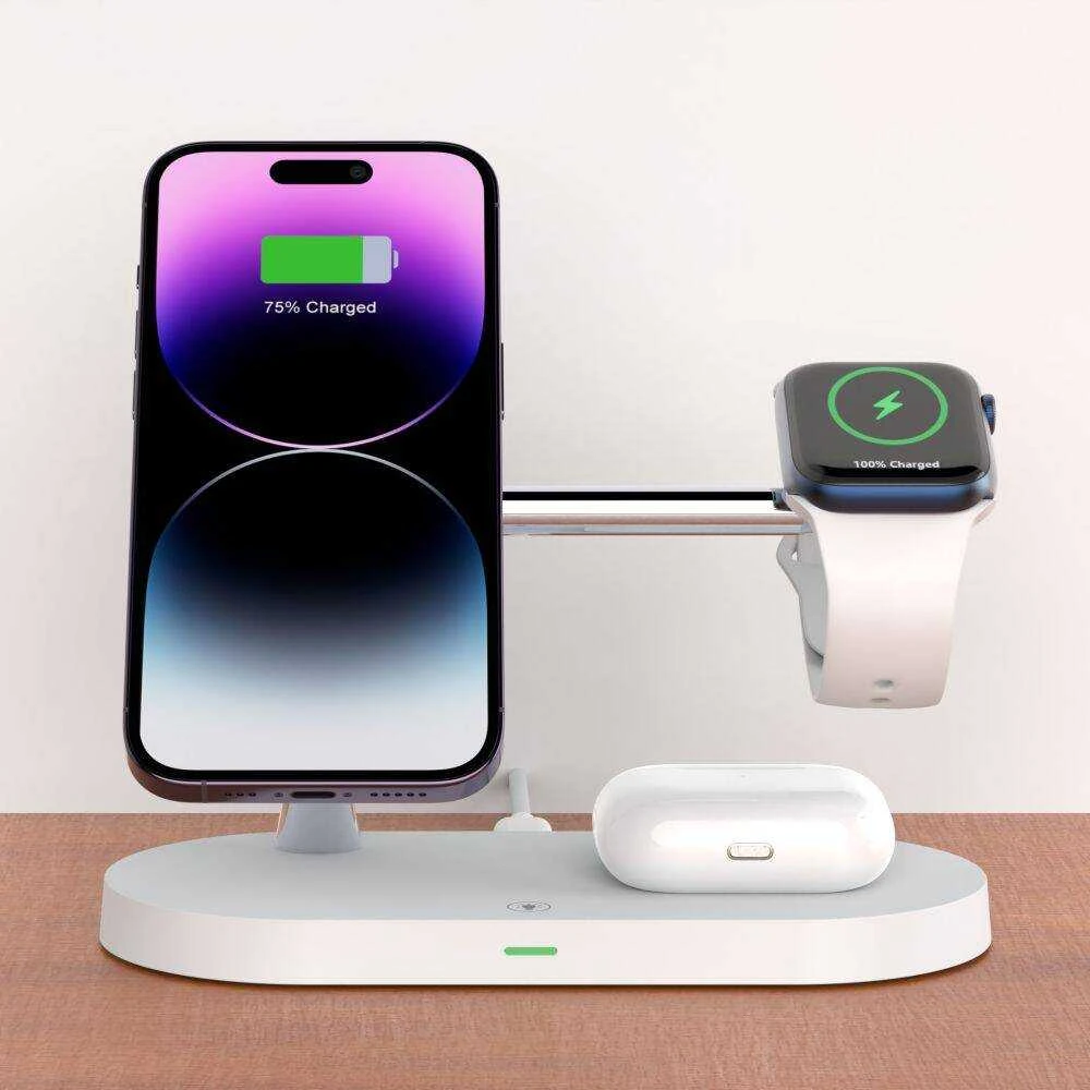 Belaidis įkroviklis 3in1 MagSafe Quick Charge Tech-Protect A12 baltos spalvos