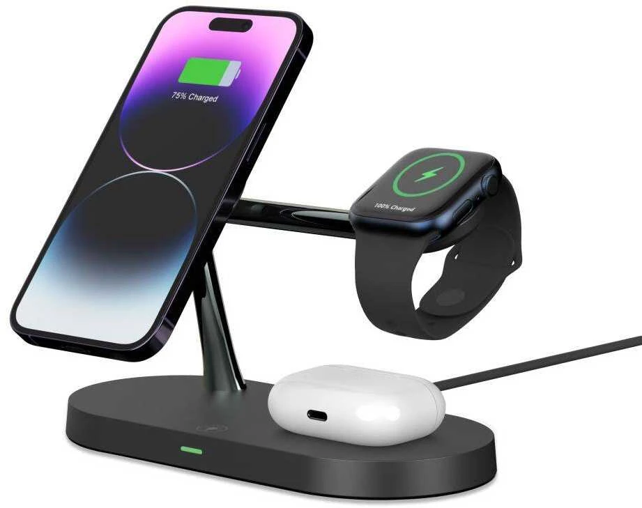 Belaidis įkroviklis 3in1 MagSafe Quick Charge Tech-Protect A12 juodos spalvos