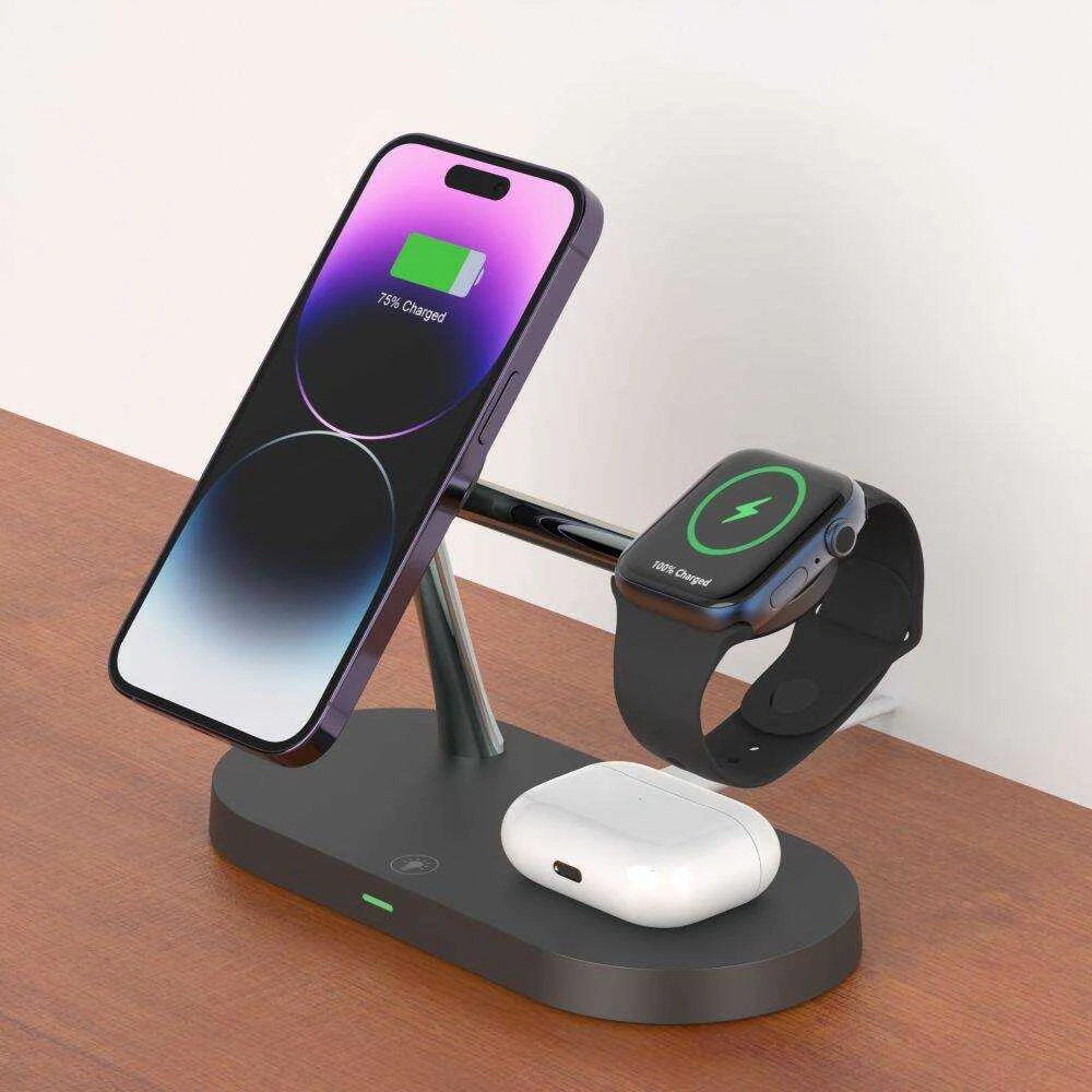 Belaidis įkroviklis 3in1 MagSafe Quick Charge Tech-Protect A12 juodos spalvos