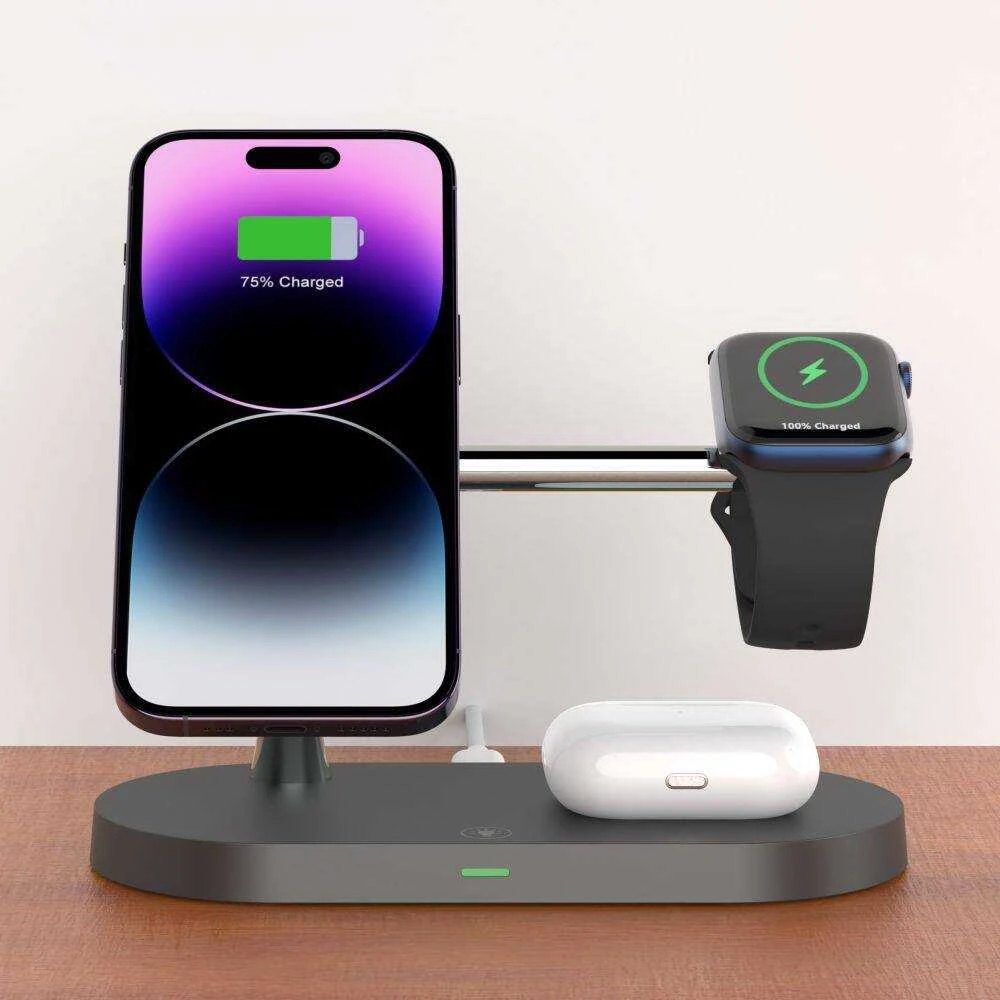 Belaidis įkroviklis 3in1 MagSafe Quick Charge Tech-Protect A12 juodos spalvos