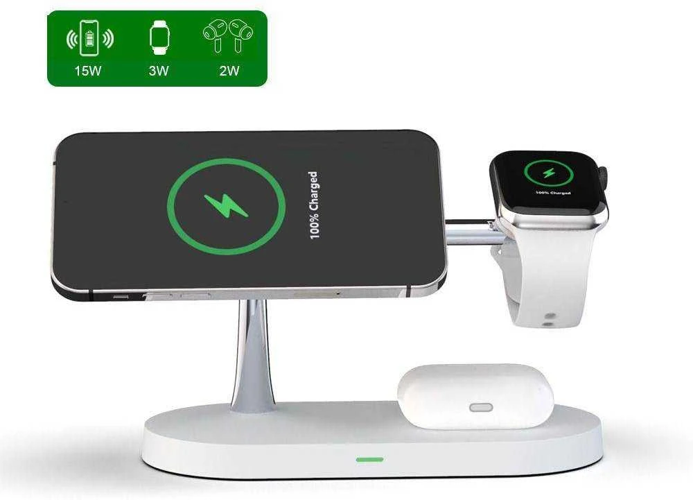 Belaidis įkroviklis 3in1 MagSafe Quick Charge Tech-Protect A12 baltos spalvos