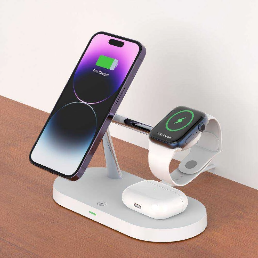 Belaidis įkroviklis 3in1 MagSafe Quick Charge Tech-Protect A12 baltos spalvos