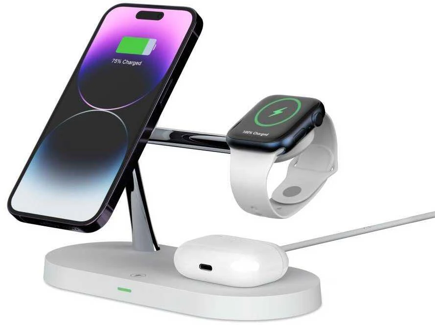 Belaidis įkroviklis 3in1 MagSafe Quick Charge Tech-Protect A12 baltos spalvos