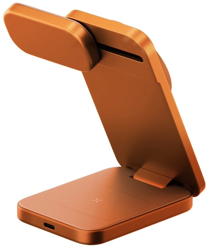 Belaidis įkroviklis Energea MagTrio 2 3-in-1 Qi2 25W foldable oranžinės spalvos