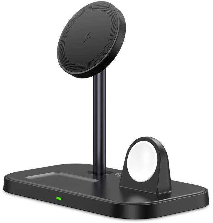 Belaidis magnetinis įkroviklis 3in1 15W telefonams su MagSafe, AirPods, Apple Watch Watch Tech-Protect QI15W A22 juodos spalvos
