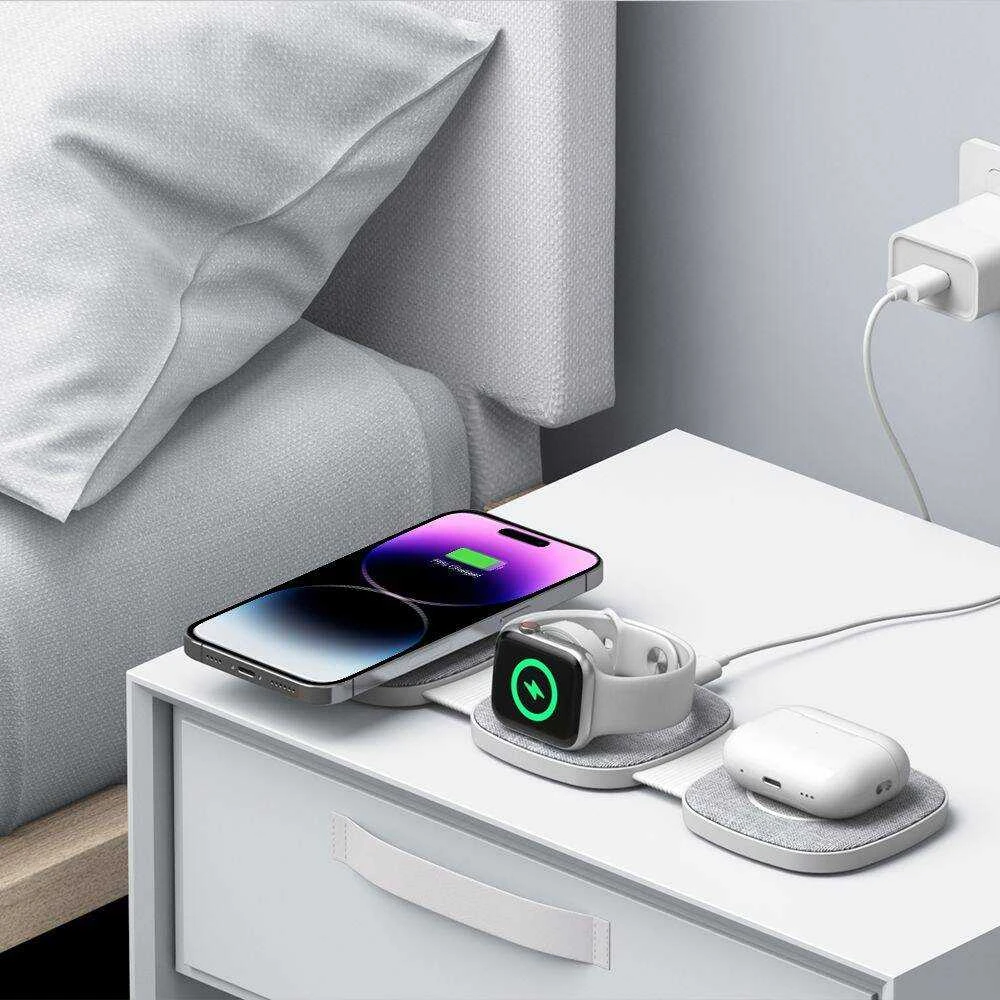 Belaidis magnetinis įkroviklis MagSafe 15W 3in1 iPhone + Apple Watch + AirPods Tech-Protect QI15W-A32 pilkos spalvos