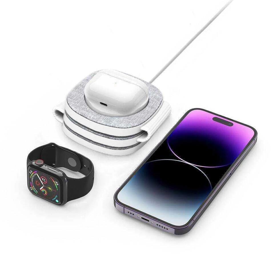 Belaidis magnetinis įkroviklis MagSafe 15W 3in1 iPhone + Apple Watch + AirPods Tech-Protect QI15W-A32 pilkos spalvos