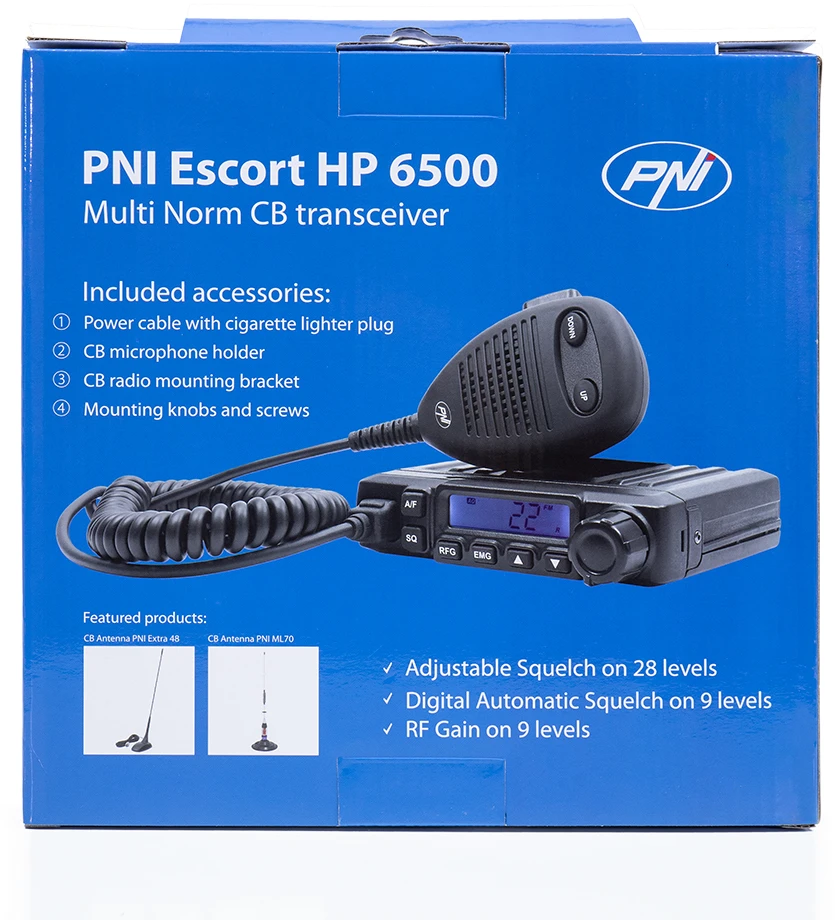 Belaidžio ryšio CB radijo stoties komplektas PNI Escort HP 6500 ASQ + CB antena PNI Extra 48