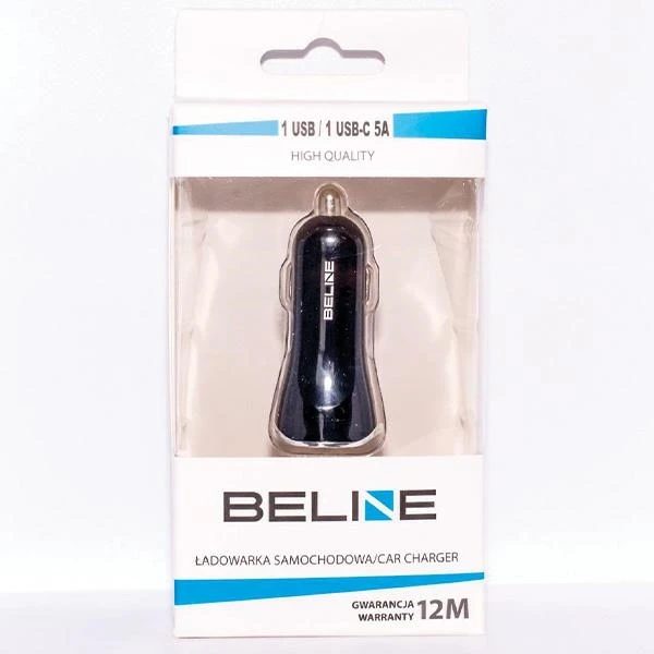 BELINE CAR CHARGER 1XUSB AND 1XUSB-C 5A 30W Juodas