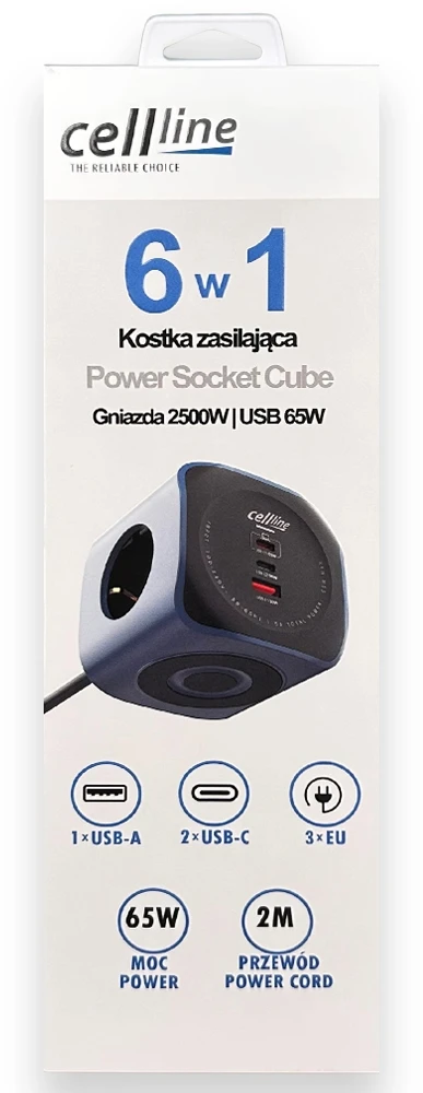 Beline Cellline Power Socket Cube 6in1 2500W USB/2xUSB-C 65W mėlynas