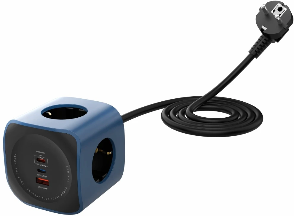 Beline Cellline Power Socket Cube 6in1 2500W USB/2xUSB-C 65W mėlynas