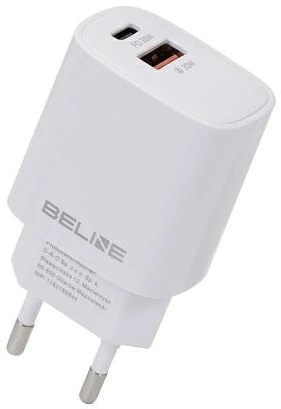 Beline įkroviklis 1x USB-C + 1x USB 30W baltos spalvos (tik antgalis) PD 3.0 + QC 3.0 BLN2CW30 GaN