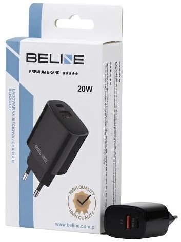 Beline įkroviklis 1x USB-C + 1x USB 20W juodos spalvos (tik antgalis) PD 3.0 + QC 3.0 BLN2CB20