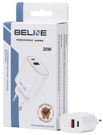 Beline įkroviklis 1x USB-C + 1x USB 20W baltos spalvos (tik antgalis) PD 3.0 + QC 3.0 BLN2CW20
