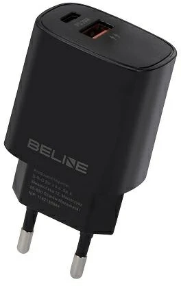 Beline įkroviklis 1x USB-C + 1x USB 20W juodos spalvos (tik antgalis) PD 3.0 + QC 3.0 BLN2CB20