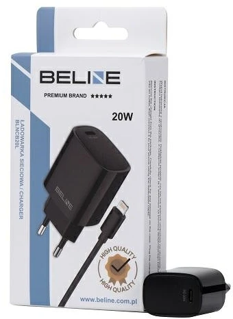 Beline Charger 1x USB-C 20W + lightning cable juodos spalvos /juodos spalvos PD 3.0 BLNCB20L